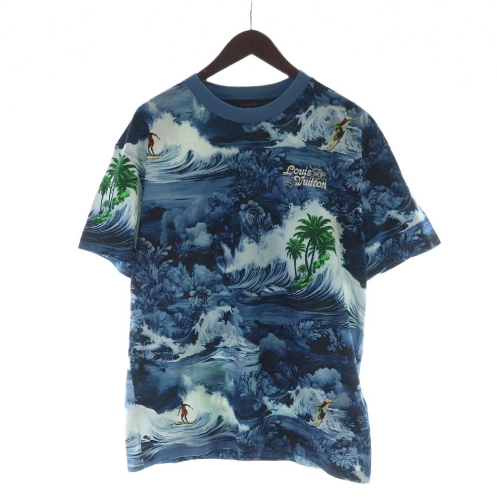 ルイヴィトン LOUIS VUITTON 24AW Tシャツ カットソー 半袖 総柄 ロゴ 刺繍 S 青 ブルー RM242MM NPG HRY20W ■GY99 /MQ メンズ拍卖