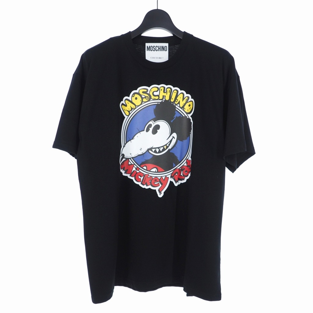 未使用品 モスキーノ MOSCHINO 20SS ネズミプリント Tシャツ カットソー 半袖 S ブラック 黒 A0779 メンズ拍卖