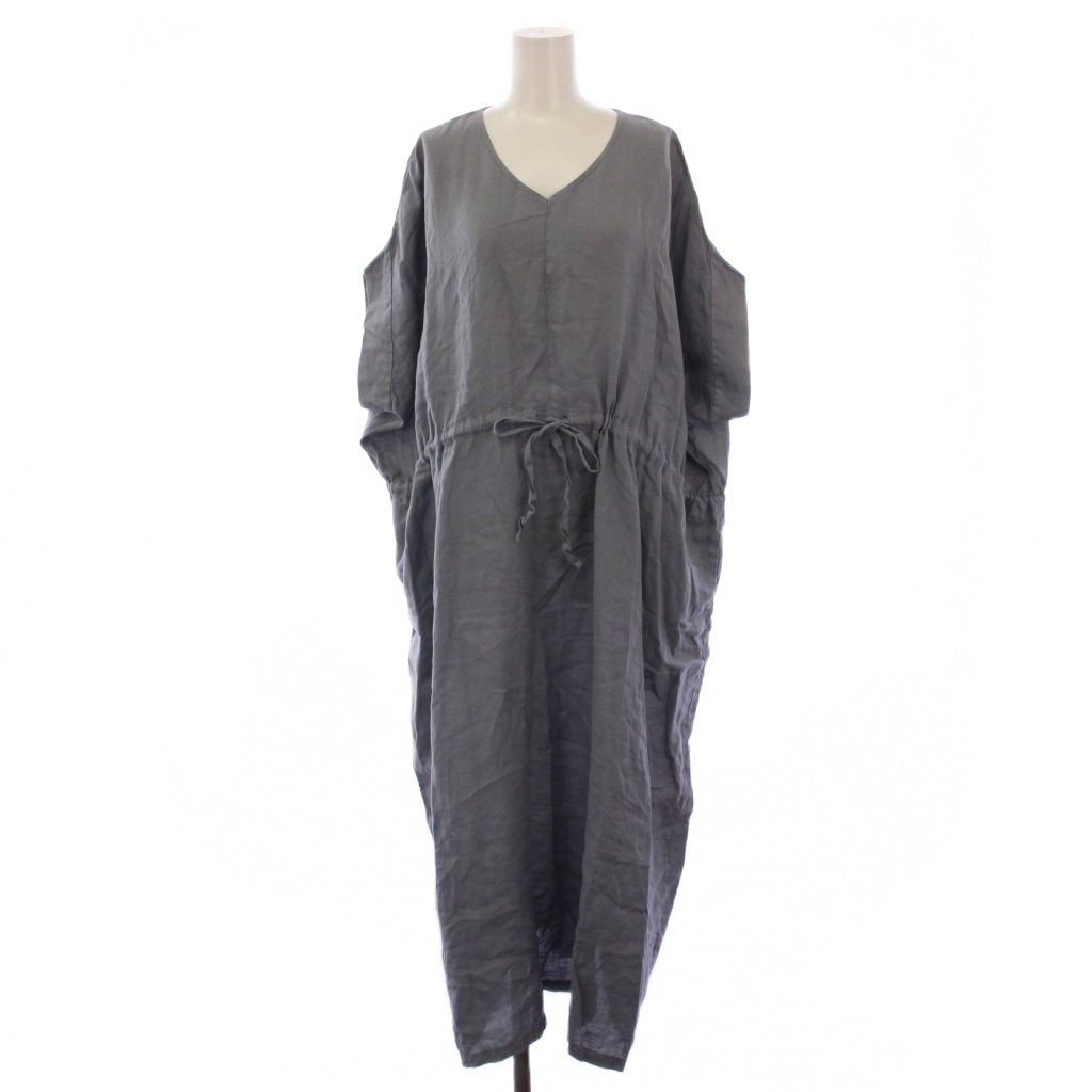 アーバンリサーチ ドアーズ URBAN RESEARCH DOORS 21SS リネンウエストギャザーVネックワンピース ロング 半袖 F ブルー レディース拍卖