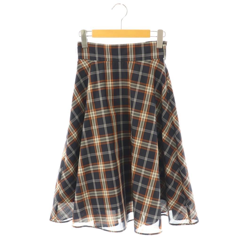ジルバイジルスチュアート JILL by JILLSTUART オータムタータンチェックスカート フレア ミモレ ロング S 紺 ネイビー拍卖