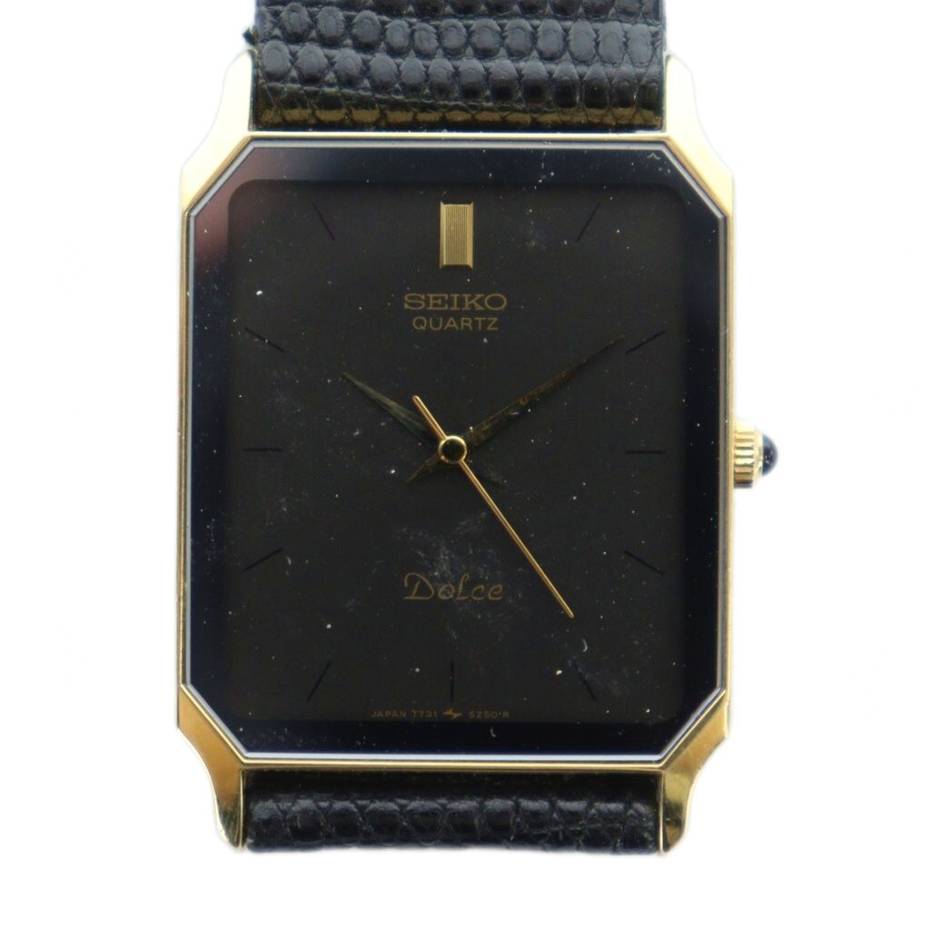 セイコー SEIKO ドルチェ dolce 腕時計 ウォッチ クォーツ 黒文字盤 スクエア ロゴ レザーベルト ゴールド色 7731-5220 ■GY18 /MQ拍卖