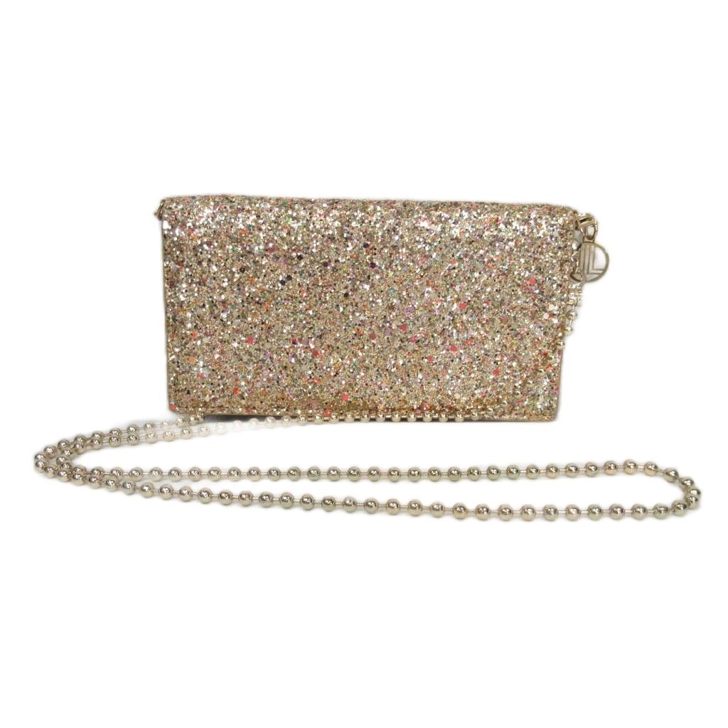 ランバンオンブルー LANVIN en Bleu マルチポシェット ショルダー付き 財布 バッグ レザー スパンコール ゴールドカラー レディース拍卖