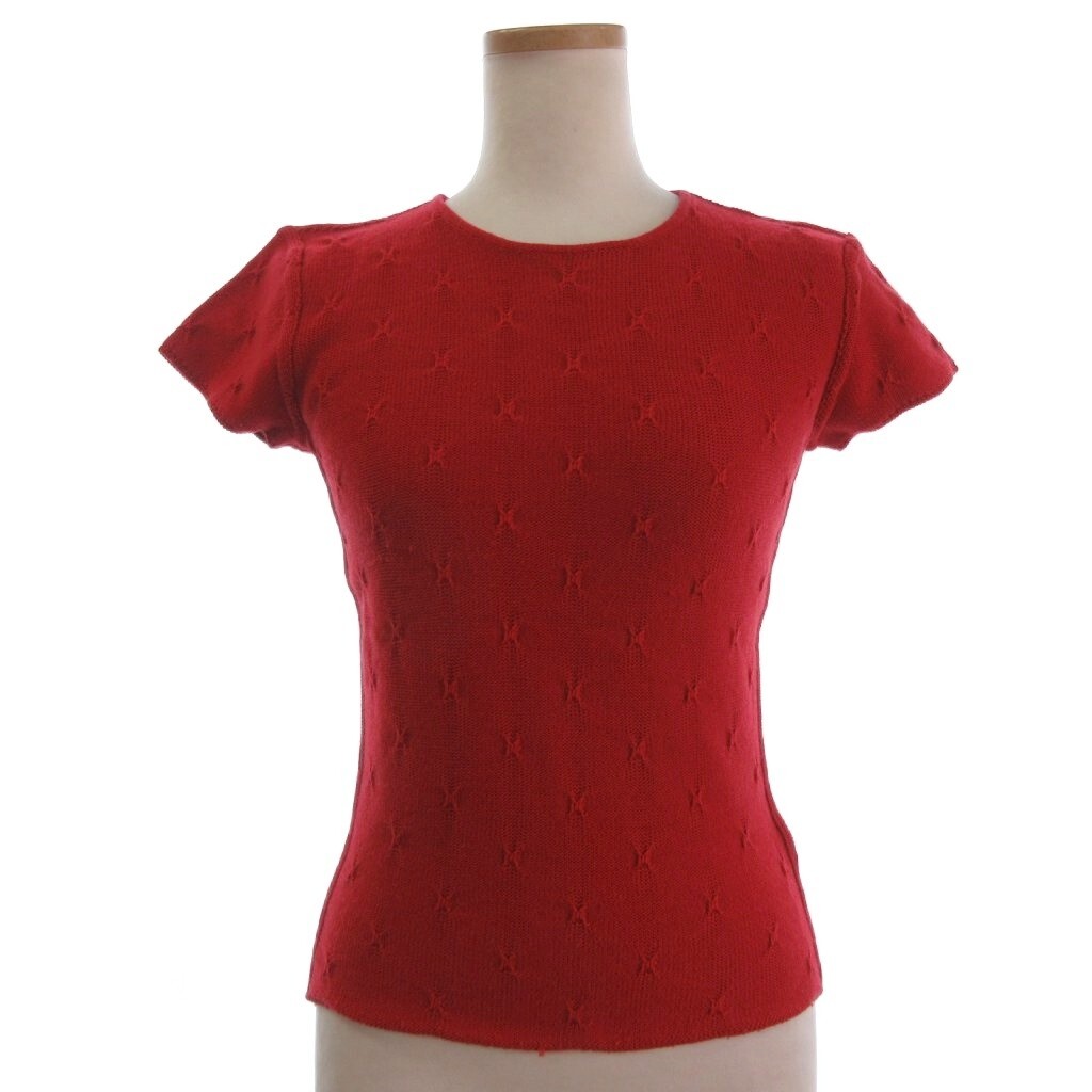 アルマーニ コレツィオーニ ARMANI COLLEZIONI フレンチスリーブ ニット カットソー ウール クルーネック 赤 レッド 40 M位 ■ECT レディー拍卖