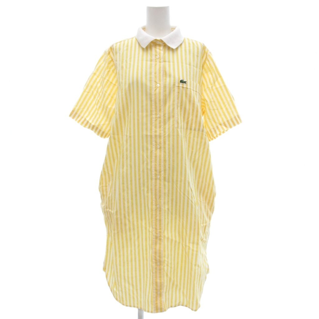 ラコステ LACOSTE シャツワンピース 半袖 ひざ丈 ストライプ 黄 イエロー 白 ホワイト /JS レディース拍卖