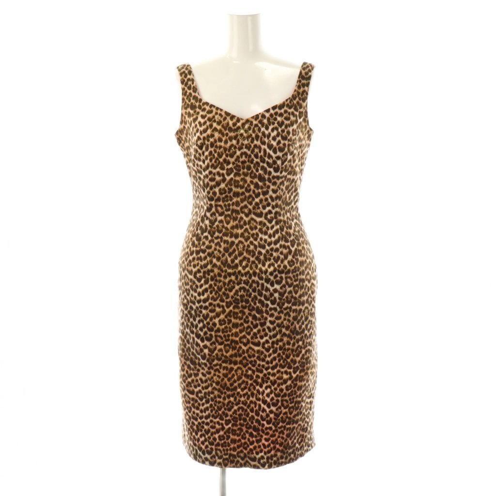 ジーザスディアマンテ Jesus Diamante レオパード柄 ノースリーブ ワンピース スリット S ブラウン /CX ■OS レディース拍卖