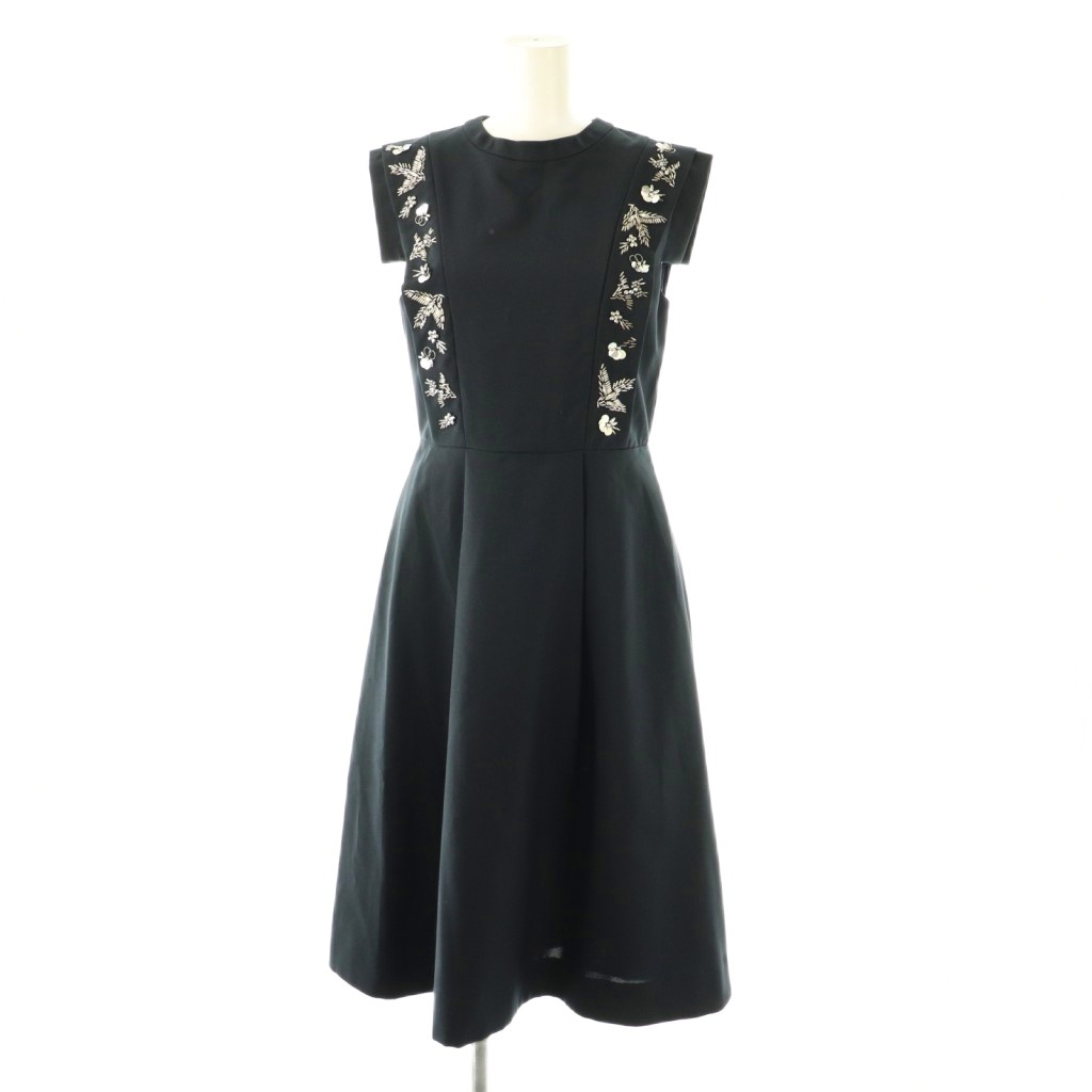 チェスティ Chesty ビジュー ノースリーブワンピース ひざ丈 0 ダークネイビー /DF ■OS レディース拍卖