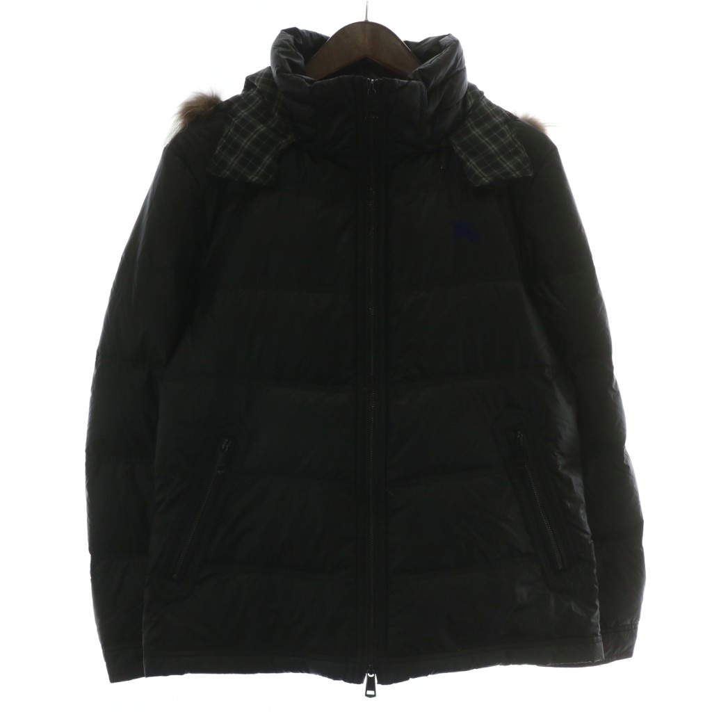 BURBERRY BLACK LABEL ダウンジャケット アウター ナイロン ファー 毛皮 シルバーフォックス フード ロゴ M 黒 D1F18-817-09拍卖