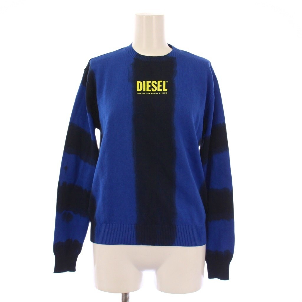 ディーゼル DIESEL ニット セーター 長袖 クルーネック ストレッチ ロゴ 12 青 ブルー 黒 ブラック /BB レディース拍卖