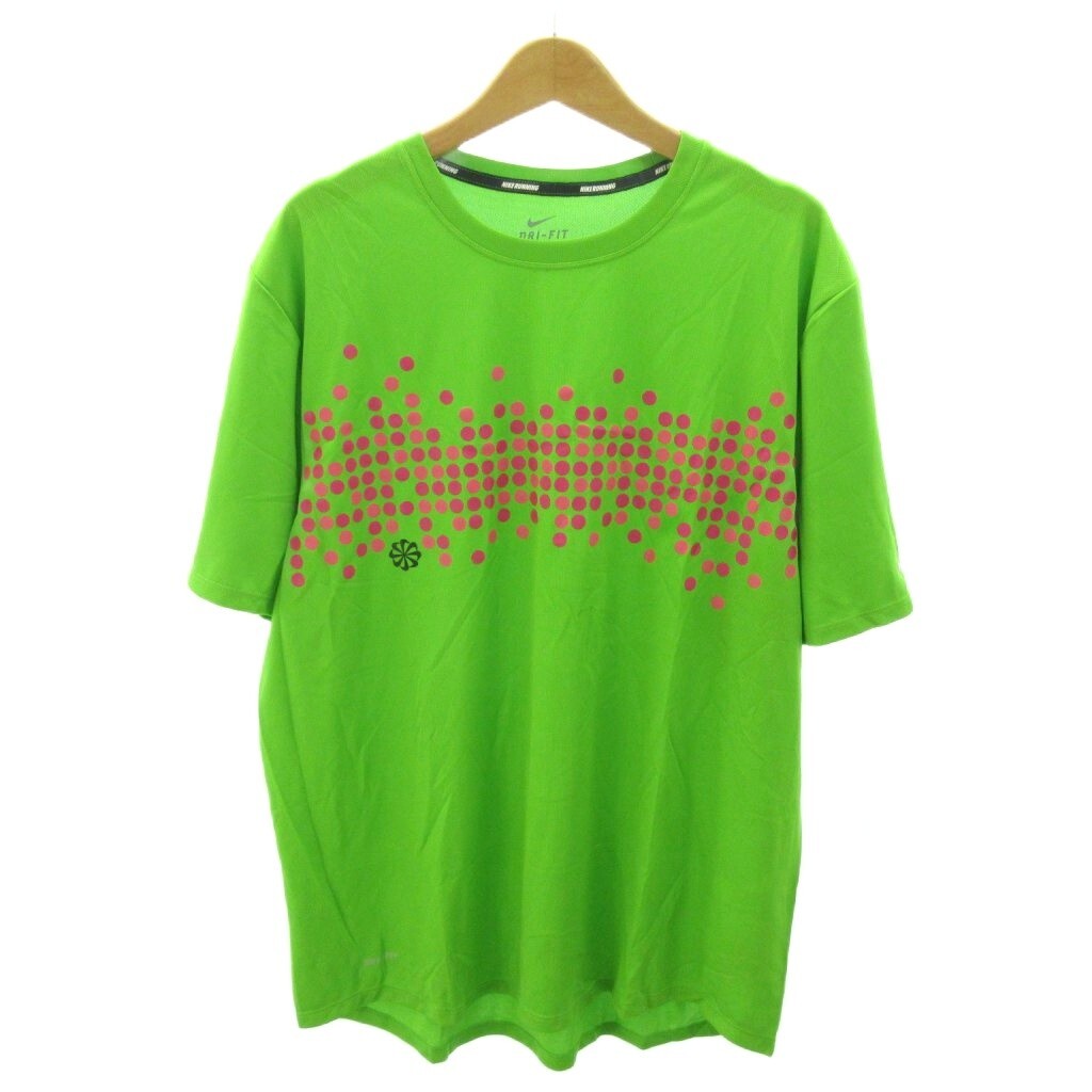 ナイキ NIKE 美品 ドライフィット DRY-FIT Tシャツ ドット柄 風車ロゴ プリント 半袖 XL 緑 グリーン 0807 ●ECO メンズ拍卖