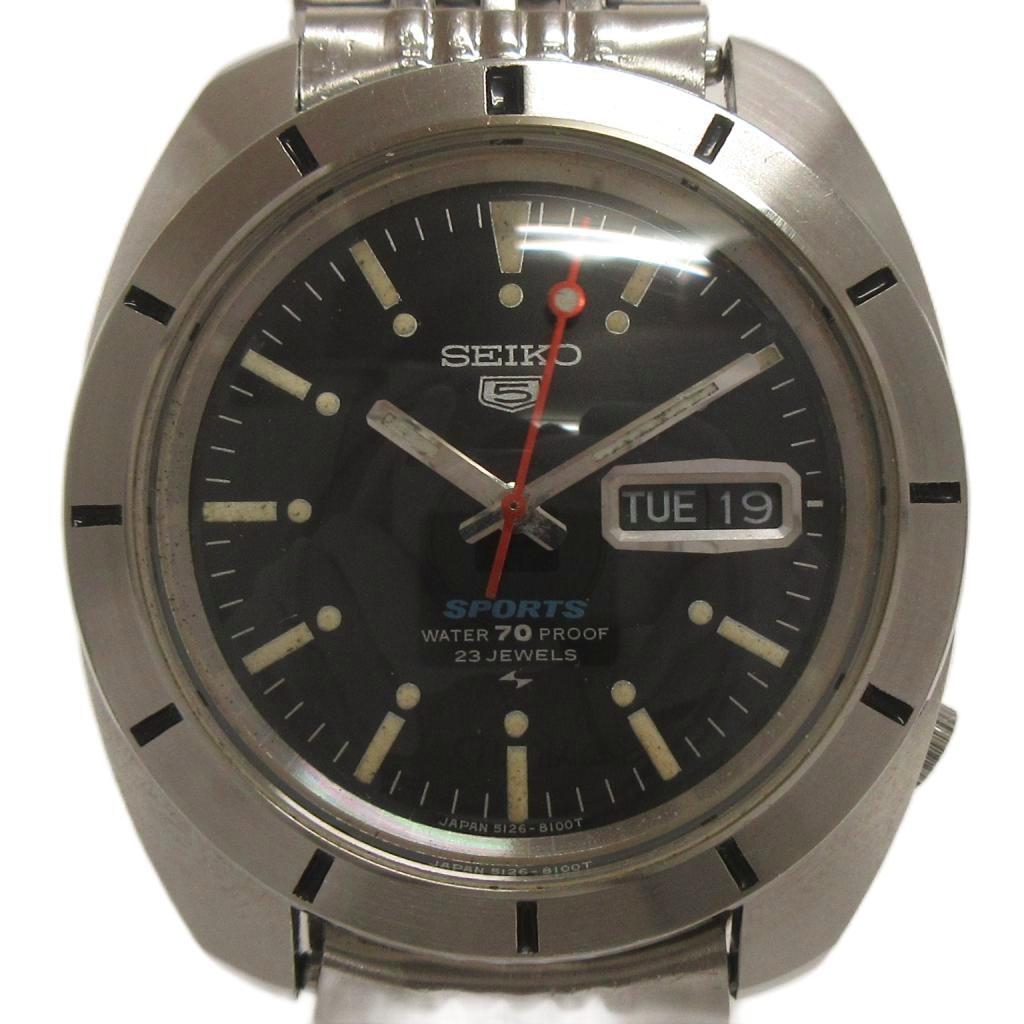 セイコー SEIKO 5 SPORTS 腕時計 アナログ 自動巻き デイデイト 5126-8100 黒文字盤 シルバーカラー メンズ拍卖