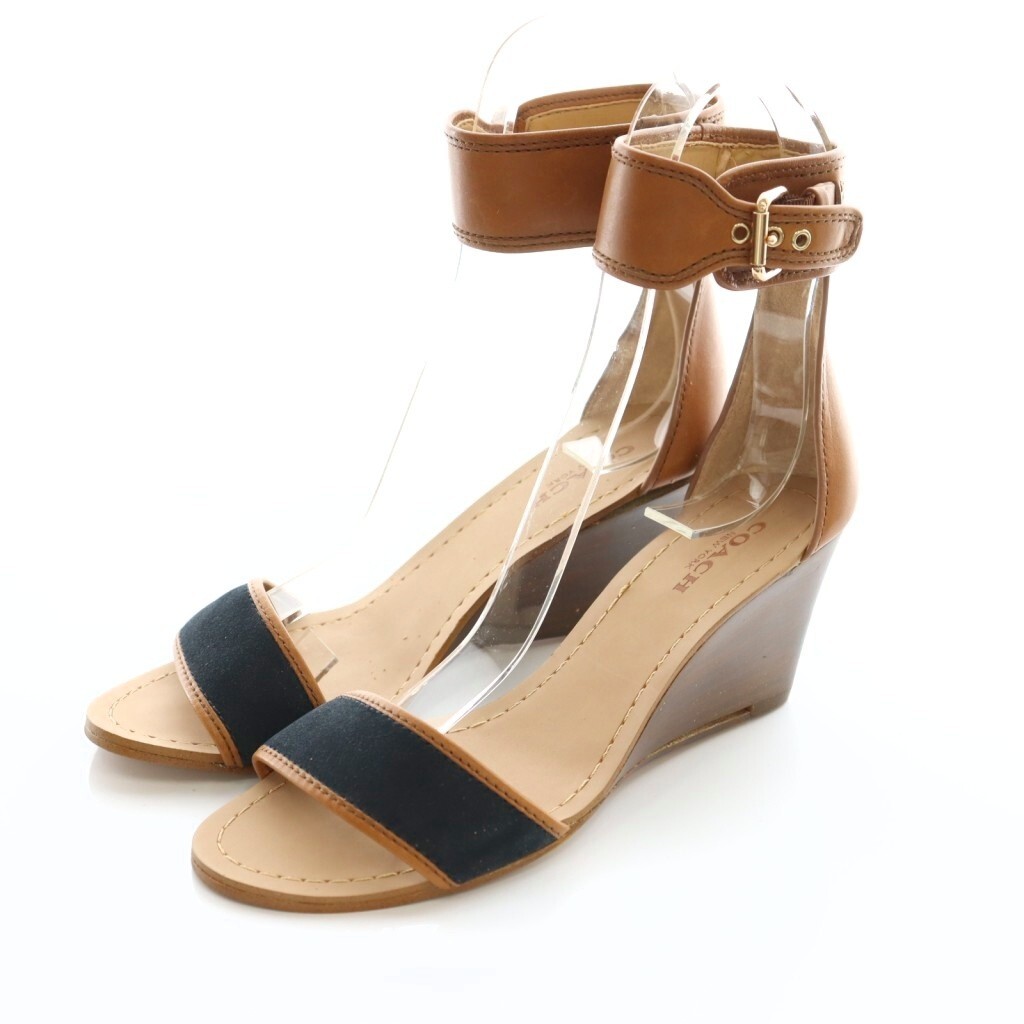 コーチ COACH サンダル ウェッジソール ストラップ 5.5 22.5cm ベージュ 紺 /MI ■OS レディース拍卖