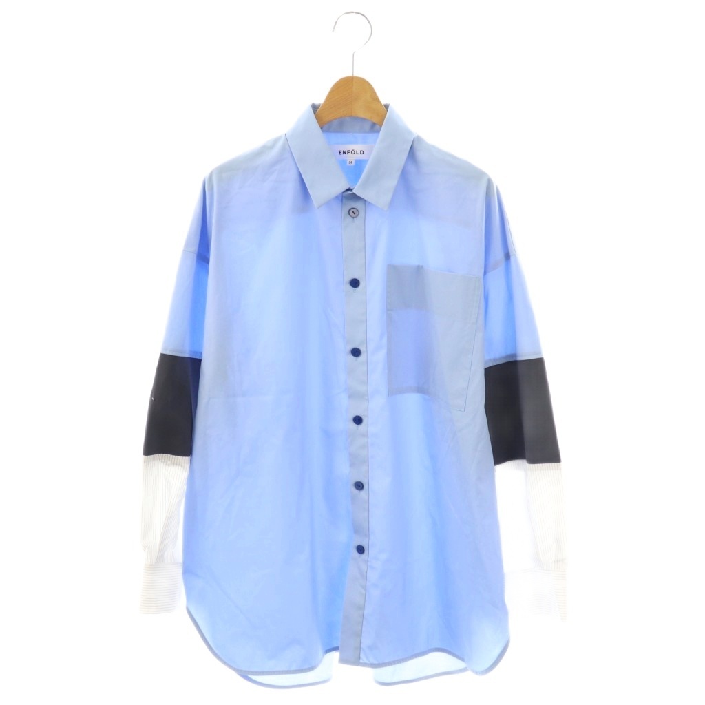 エンフォルド ENFOLD 25AW KNIT COMBI SHIRT シャツ 切替 長袖 38 ライトブルー /HK ■OS レディース拍卖