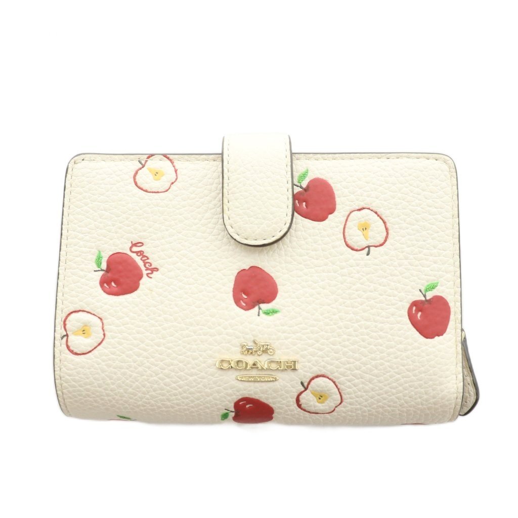 コーチ COACH 二つ折り財布 総柄 りんごモチーフ アップル柄 レザー アイボリー /NQ レディース拍卖