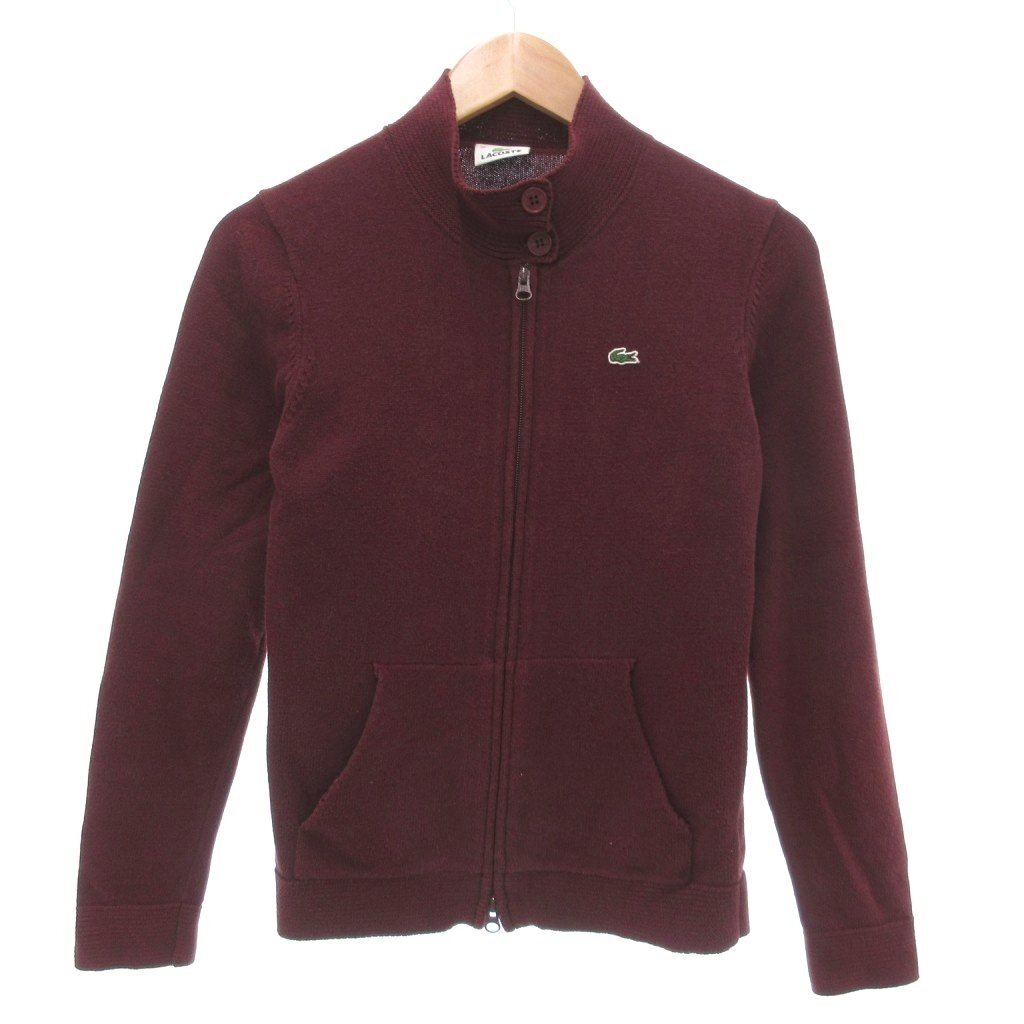 ラコステ LACOSTE ニットブルゾン ジャケット ジップアップ ハイネック ロゴ 38 ボルドー /JS ■GY18 レディース拍卖