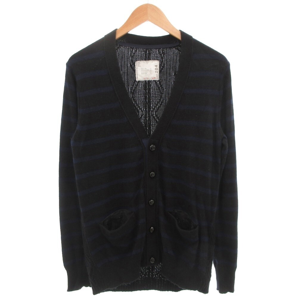 サカイ sacai カーディガン バックケーブル編み ボーダーカーディガン ニット 切替 アンゴラ混 1 黒 ブラック 紺 ネイビー 11-00204M拍卖