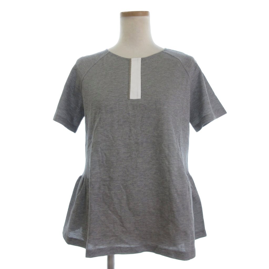 未使用品 ファビアナフィリッピ Fabiana Filippi タグ付き カットソー ブラウス 鹿の子 半袖 38 グレー イタリア製拍卖