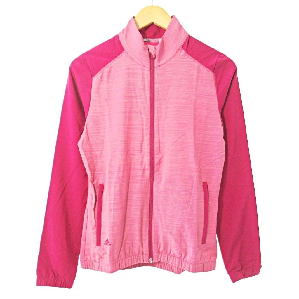 未使用品 アディダス adidas タグ付き ライトウェイトヘザー ジャケット ジップアップ ロゴプリント L 赤紫 0820 レディース拍卖