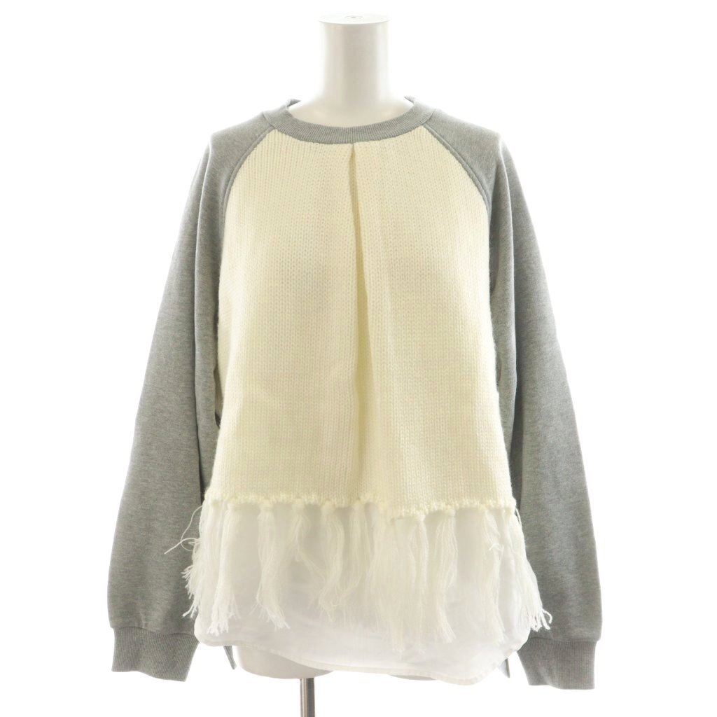 ズッカ zucca 24AW ニットスウェット セーター 長袖 フリンジ 切替 M アイボリー グレー ZU43JJ094 /AN33 レディース拍卖