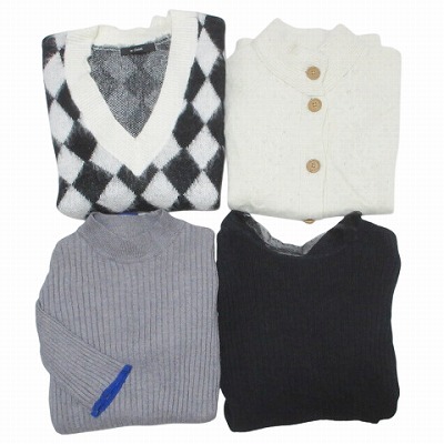 ヘザー 他 秋冬衣類 4点セット ニット セーター まとめ ノースリーブ 半袖 長袖 厚手 M F アーガイル レース 黒 白 グレー X レディース拍卖