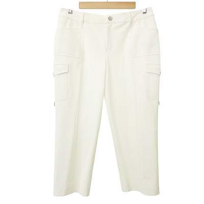 レリアン Leilian 美品 カーゴ クロップド パンツ 13+ 大きいサイズ 白 ホワイト レディース拍卖