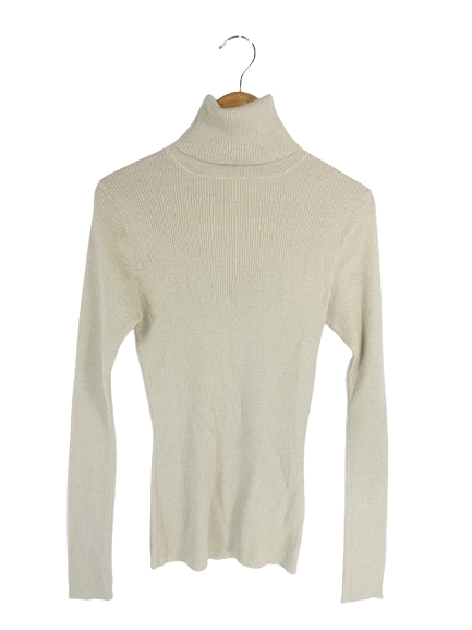 ミッシェルクラン MICHEL KLEIN プルオーバー ニット タートルネック ラメ 無地 ベージュ サイズ38 QQQ レディース拍卖