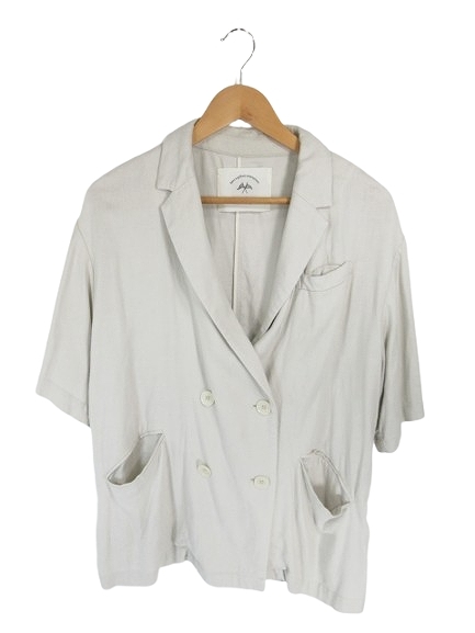 ピュアルセシン pual ce cin ジャケット テーラード 半袖 ダブルスーツ 無地 ベージュ サイズF QQQ レディース拍卖