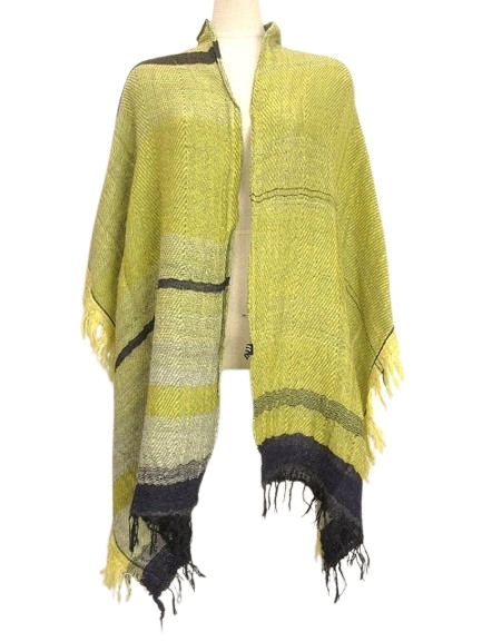 玉木新雌 タマキニイメ tamaki niime ショール ストール ウール コットン イエロー 黒 ブラック フリンジ レディース拍卖