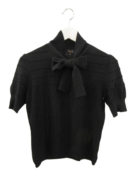 ダックス DAKS ニット 半袖 ブラック 黒 リボン ウール 38 M トップス レディース拍卖