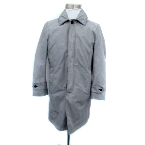 トゥモローランド TOMORROWLAND ステンカラーコート スプリングコート ロング丈 チェック柄 46 S オフホワイト 紺 ネイビー メンズ拍卖