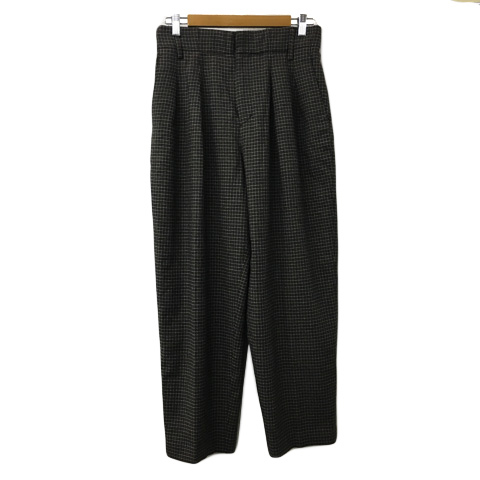 ジャーナルスタンダード パンツ ワイド テーパード ロング タック ウエストゴム ハイウエスト チェック 38 茶 黒 ブラウン ブラック拍卖