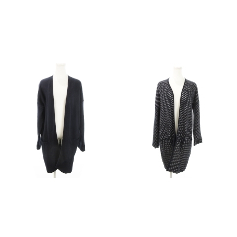 トミーヒルフィガー TOMMY HILFIGER リバーシブルロングカーディガン ニット トッパー 長袖 無地 ドット インターシャ S 紺拍卖