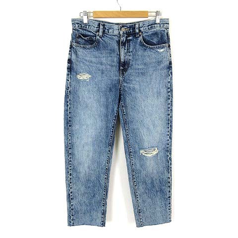 ユニクロ スラウチ テーパード アンクル ジーンズ デニムパンツ リラックス テーパード ダメージ ウォッシュ加工 26 インディゴブルー拍卖