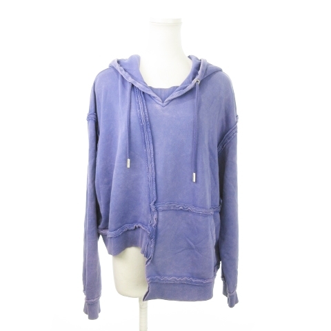 ディーゼル DIESEL F-MIKKY プルパーカー スウェット 長袖 アシンメトリー 変形 切替 ムラ染め ロゴ刺繍 S 紫 パープル レディース拍卖