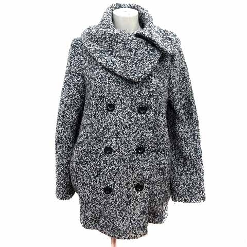 ヘザー Heather ビッグカラーコート ダブル ツイード 総裏地 M 黒 ブラック グレー /YK レディース拍卖