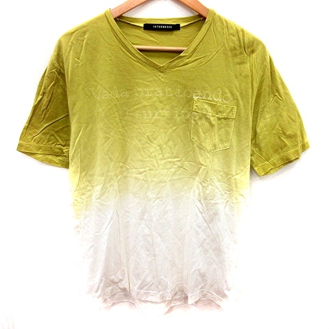 インターメッツォ INTERMEZZO カットソー Vネック 半袖 LL ライム 白 ホワイト /RT メンズ拍卖