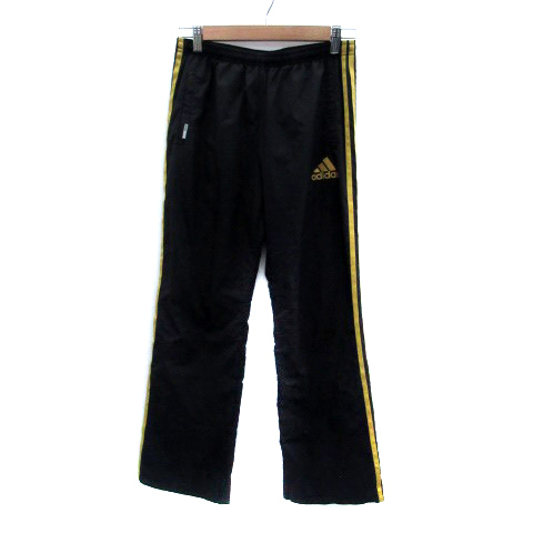 アディダス adidas スポーツウエア ウィンドブレーカー パンツ イージー ライン ロング丈 ロゴ刺繍 L 黒 ブラック ゴールド色 メンズ拍卖