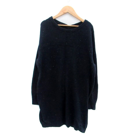 コーエン coen チュニック ニット セーター クルーネック 長袖 無地 M 紺 ネイビー /HO35 レディース拍卖