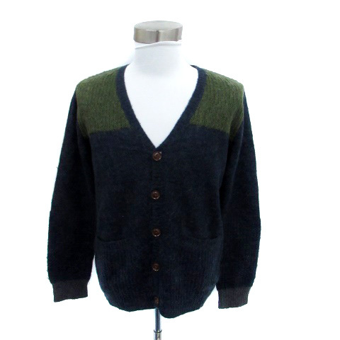 アンドエー and A ニットカーディガン Vネック ミドル丈 モヘヤ混 44 XS 紺 ネイビー カーキ /HO30 メンズ拍卖