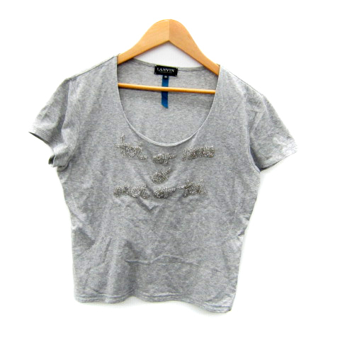 ランバン LANVIN Tシャツ カットソー 半袖 Uネック ビーズ装飾 40 L グレー /SY31 レディース拍卖
