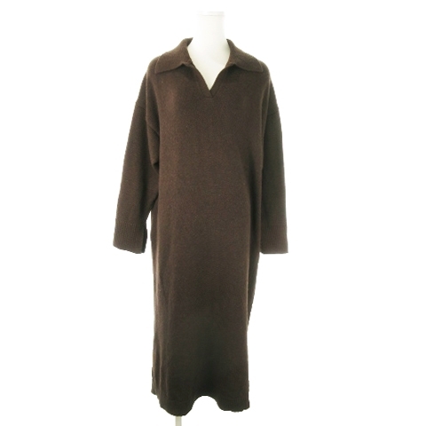 シップス SHIPS ニットワンピース ロング スキッパー 長袖 スリット 茶 ブラウン /AO12 ■GY12 レディース拍卖