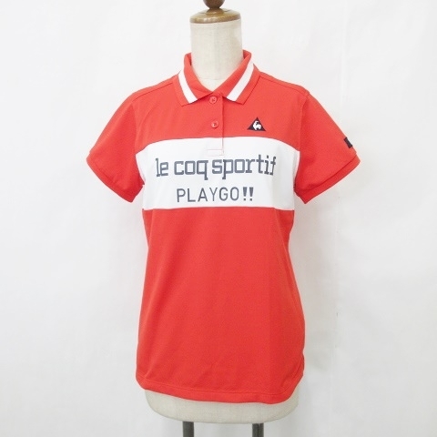 ルコックスポルティフ le coq sportif ゴルフ スポーツウエア ポロシャツ 半袖 速乾 赤 白 レッド ホワイト LL レディース拍卖