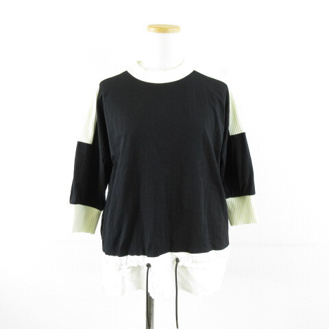 レディラックルカ LADY LUCK LUCA カットソー 七分袖 異素材 黒 白 38 *A733 レディース拍卖