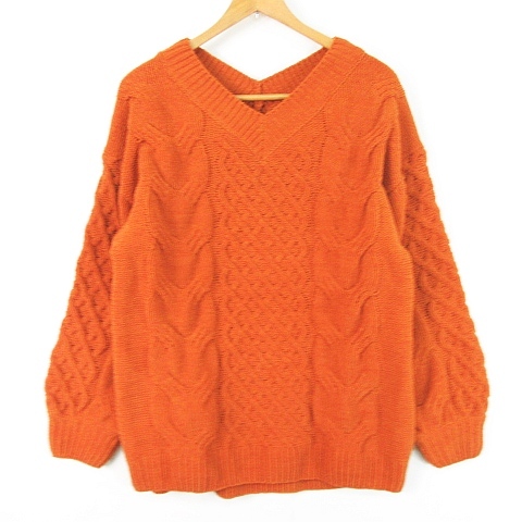 アズールバイマウジー AZUL by moussy ニット セーター 長袖 Vネック S テラコッタ ケーブル編み kz12542 レディース拍卖