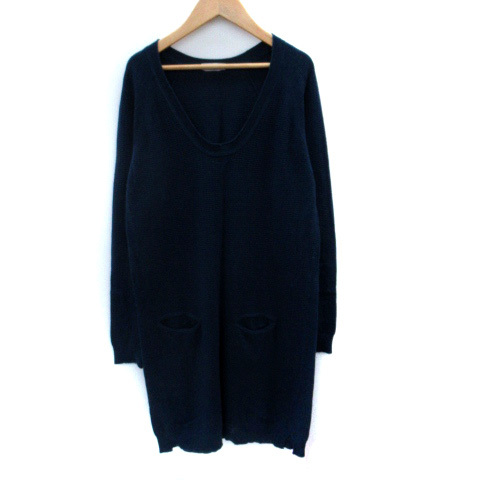 マックス&コー MAX&CO. ニットワンピース ミモレ丈 長袖 Uネック L 青 ブルー /SM31 レディース拍卖