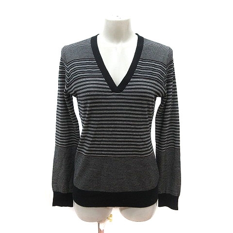 セオリー Theory ニット カットソー Vネック ウール ボーダー 長袖 S 黒 ブラック 赤 レッド 白 ホワイト /MS レディース拍卖