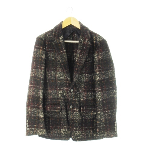 トゥモローランド TOMORROWLAND テーラードジャケット ツイード 起毛 背抜き 厚手 アルパカ モヘヤ チェック 46 S 黒拍卖