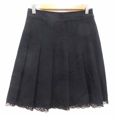 リューデベー Rue de B プリーツスカート ひざ丈 レース ウール 1 S 黒 ブラック /YK レディース拍卖