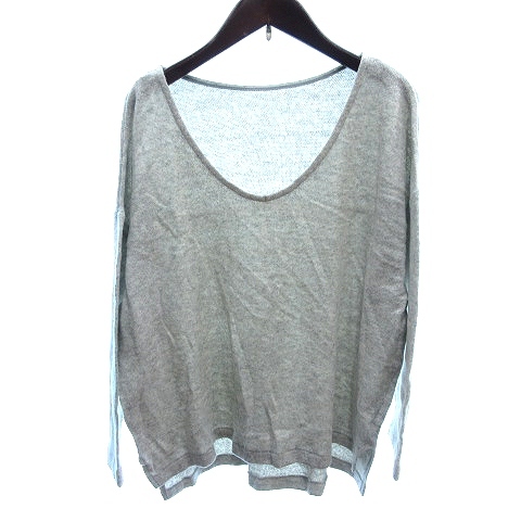 ジャーナルスタンダード JOURNAL STANDARD ニット セーター Uネック 七分袖 グレー /AU レディース拍卖