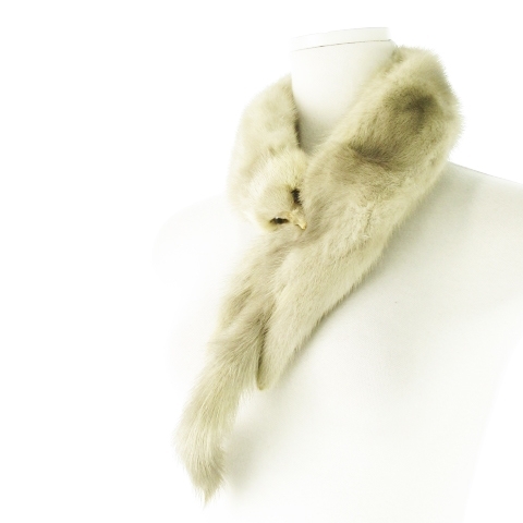 ノーブランド 顔付きファーティペット サファイアミンク 毛皮 尻尾 和装 グレー ベージュ /CK27 ■GY18 レディース拍卖