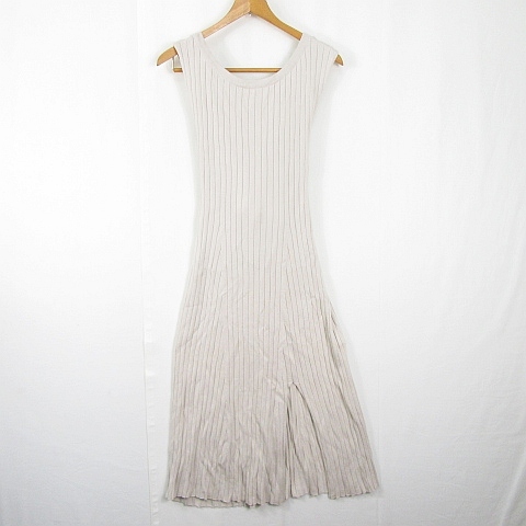 マーキュリーデュオ MERCURYDUO ノースリーブ バックタイ リブ ニット ワンピース ロング丈 スリット レーヨン 綿 F ライトベージュ kz1255拍卖